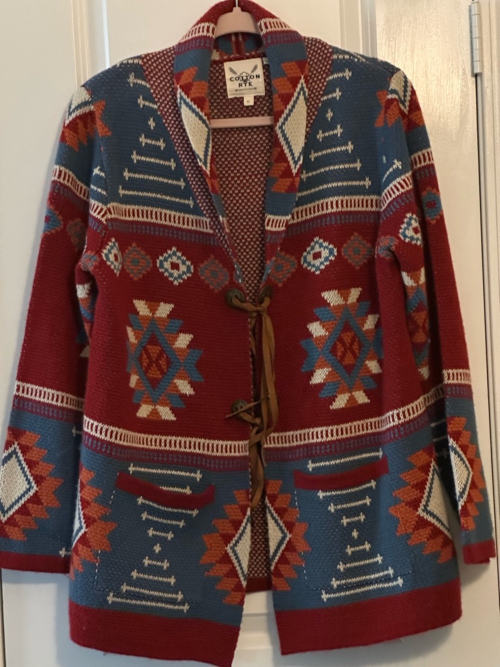 Women's Red Aztec Toggle Cardigan by Cotton Rye